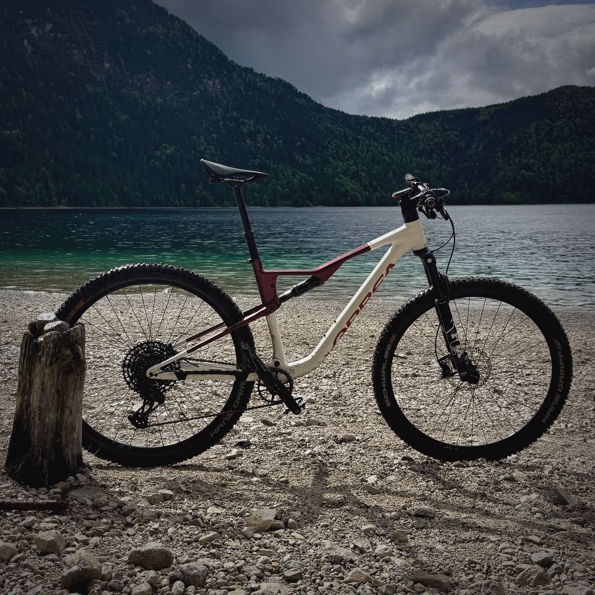 Mountain bike at alpine lake